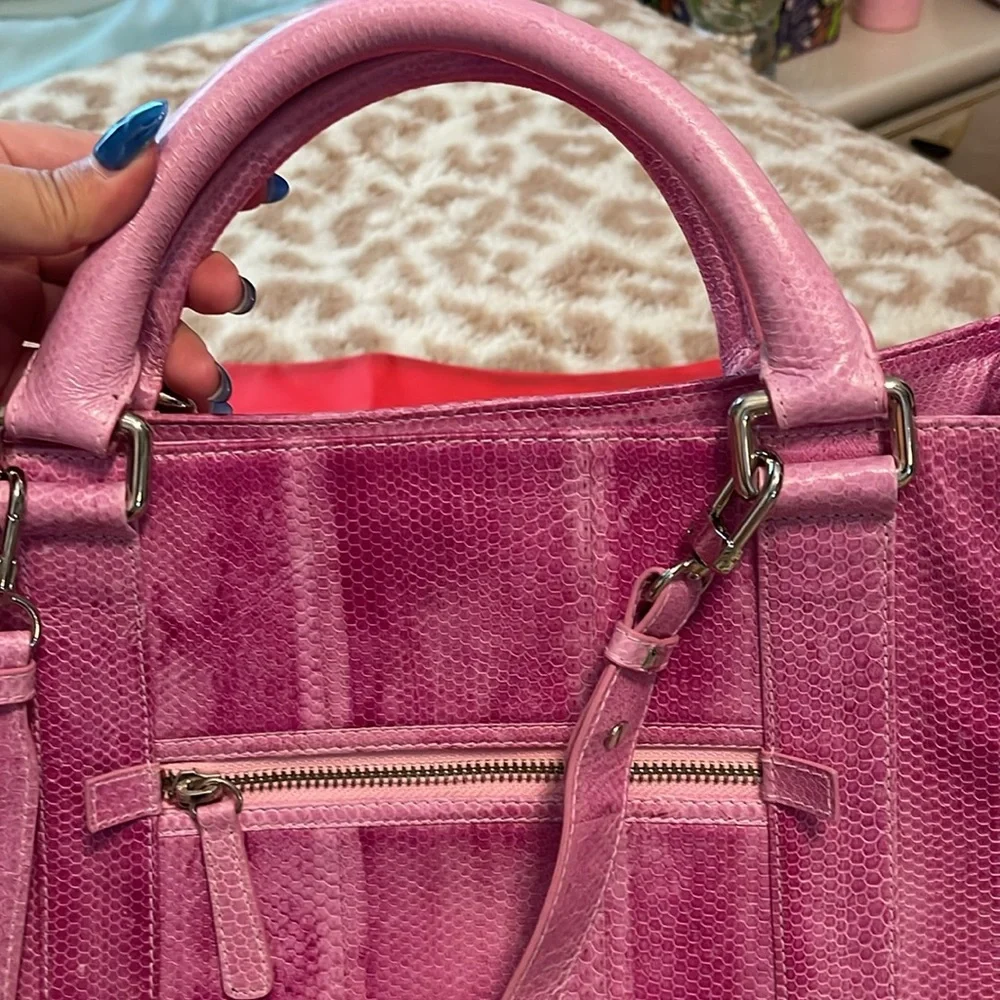 RARE NINA RAYE 90s VINTAGE DESIGNER Pink Satchel Bag  GENUINE SEA SNAKE SKIN
